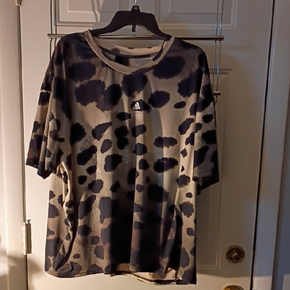 Adidas Women's Black and Tan Spotted Tee
